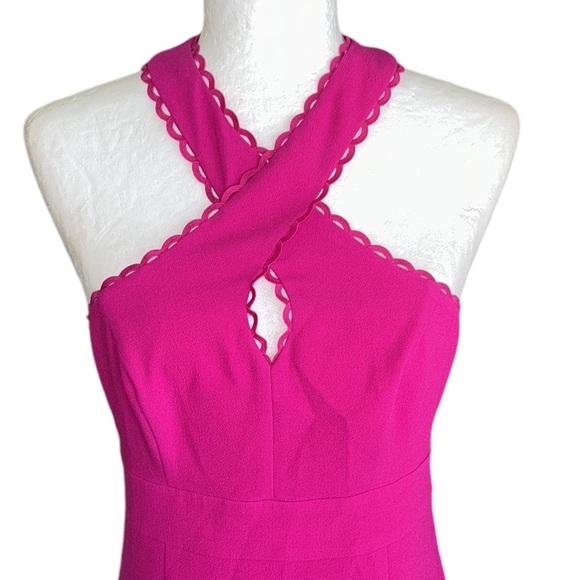 Trina Turk Rafter Hot Fuchsia Pink Scalloped Cutout Halter Mini Dress - 2 - Picture 5 of 15